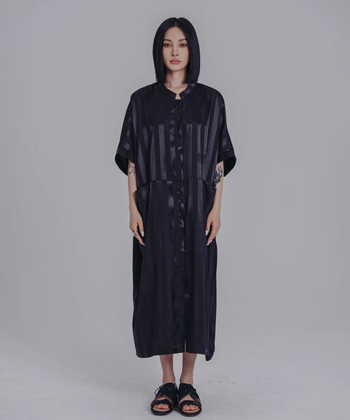 Stand Collar Silky Drape Dress